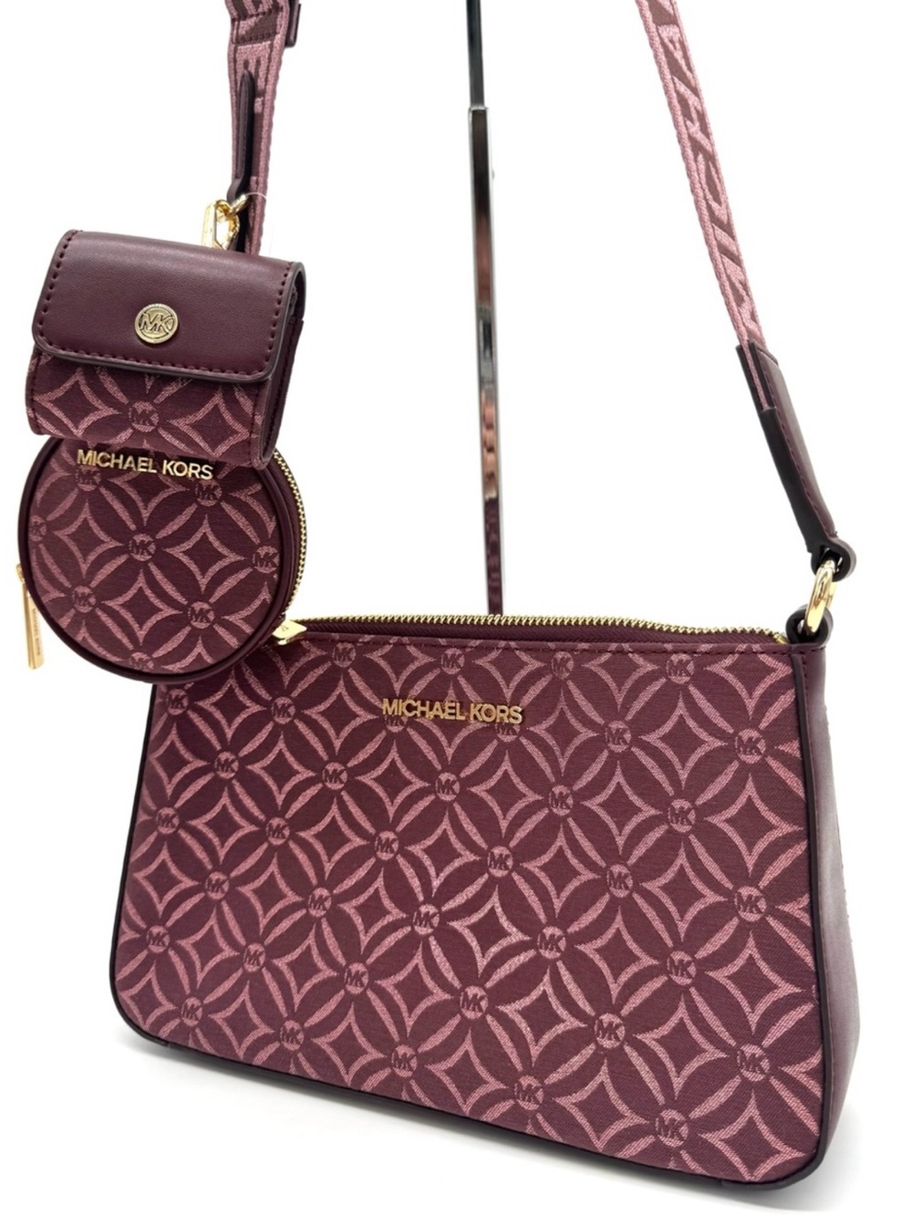 Michael Kors Jet Set Logo Crossbody Bag with Case for Apple AirPods Pro Ox Blood